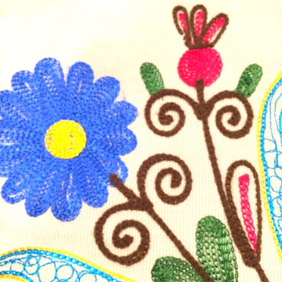 Vintage Pier 1 Embroidered 3D FLORALS Pillow Case Cover 18" x 12" - Picture 4 of 10